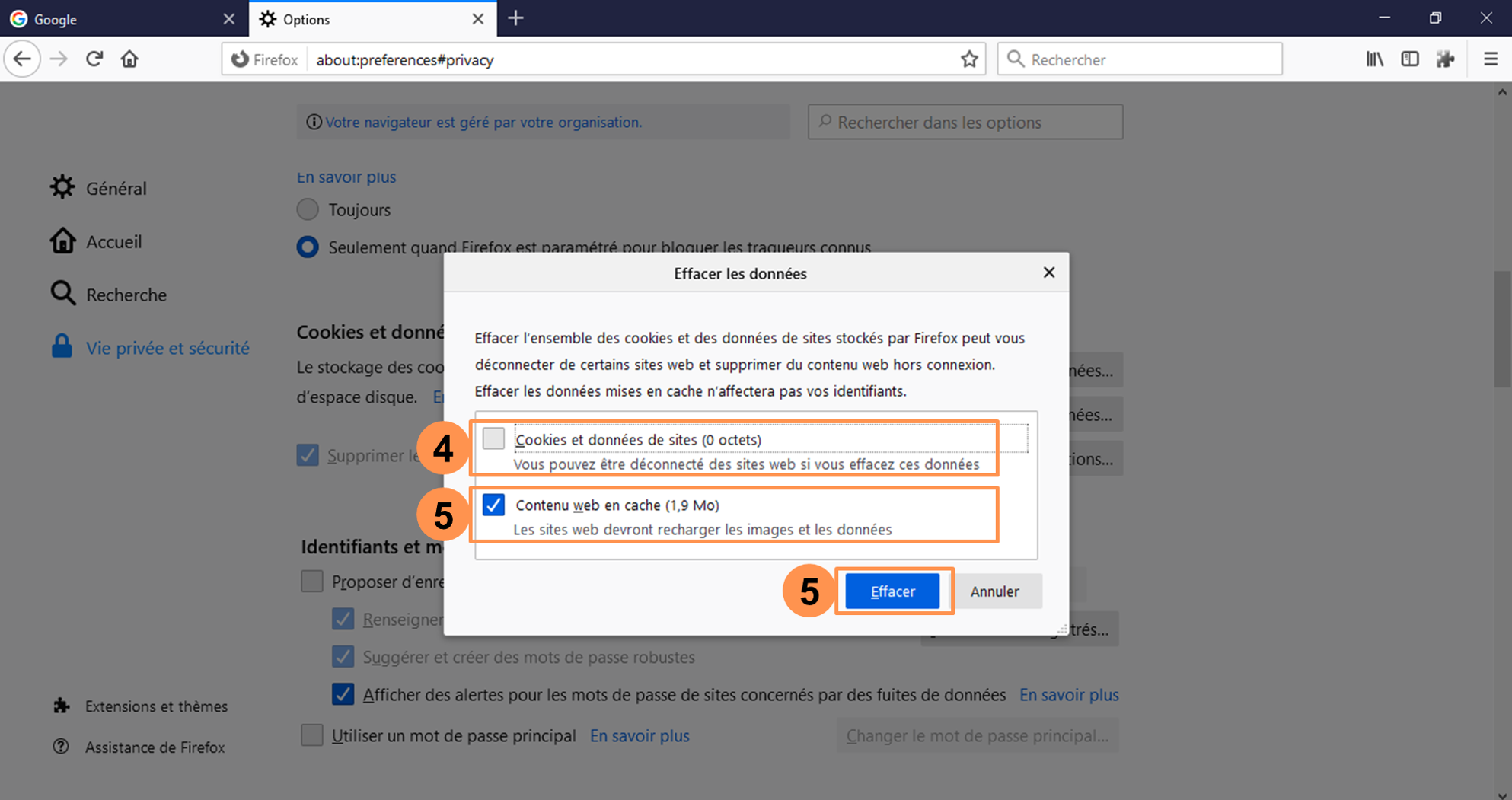 Comment vider son cache sur Firefox étape 4