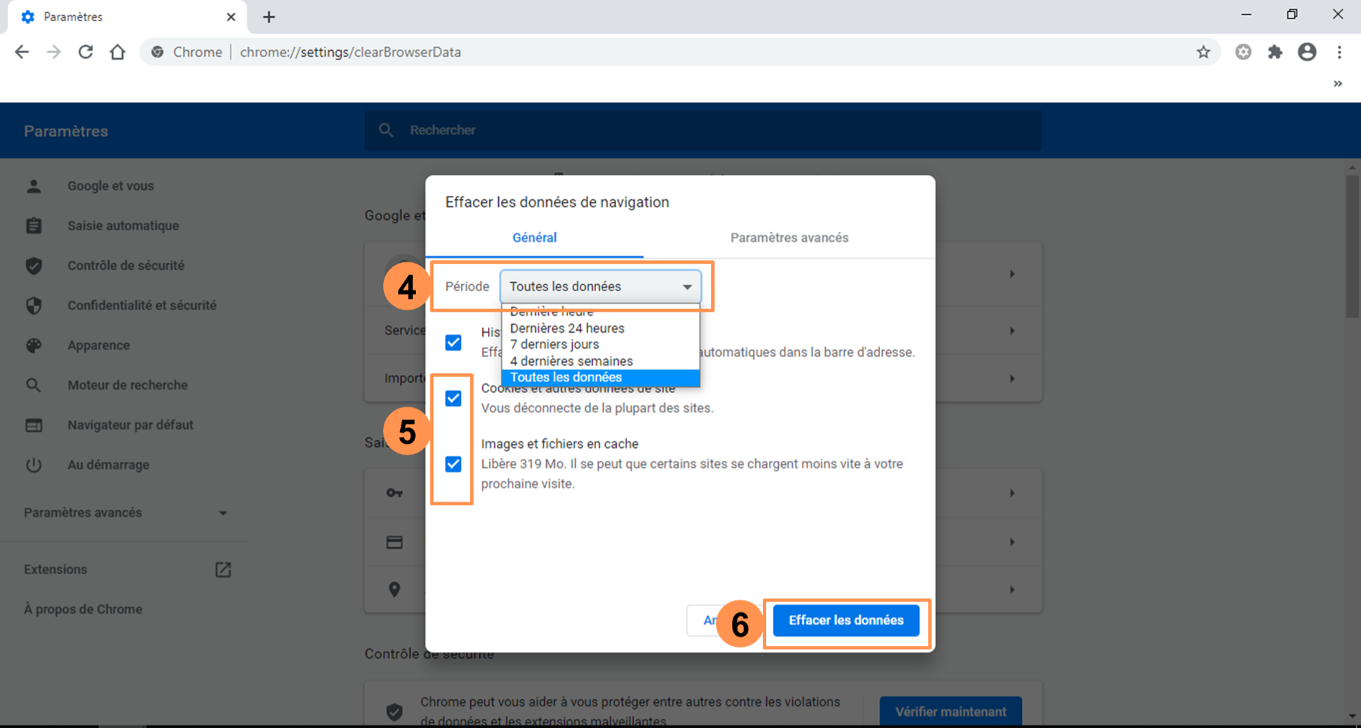 Comment vider son cache sur Chrome étape 2