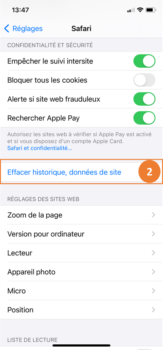 vider son cache sur Safari smartphone étape 2