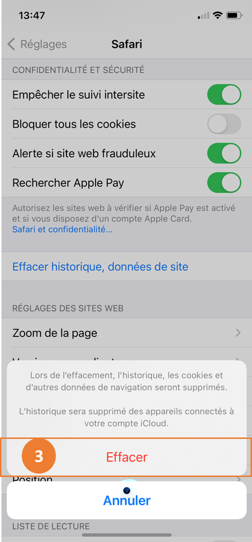 vider son cache sur Safari smartphone étape 3